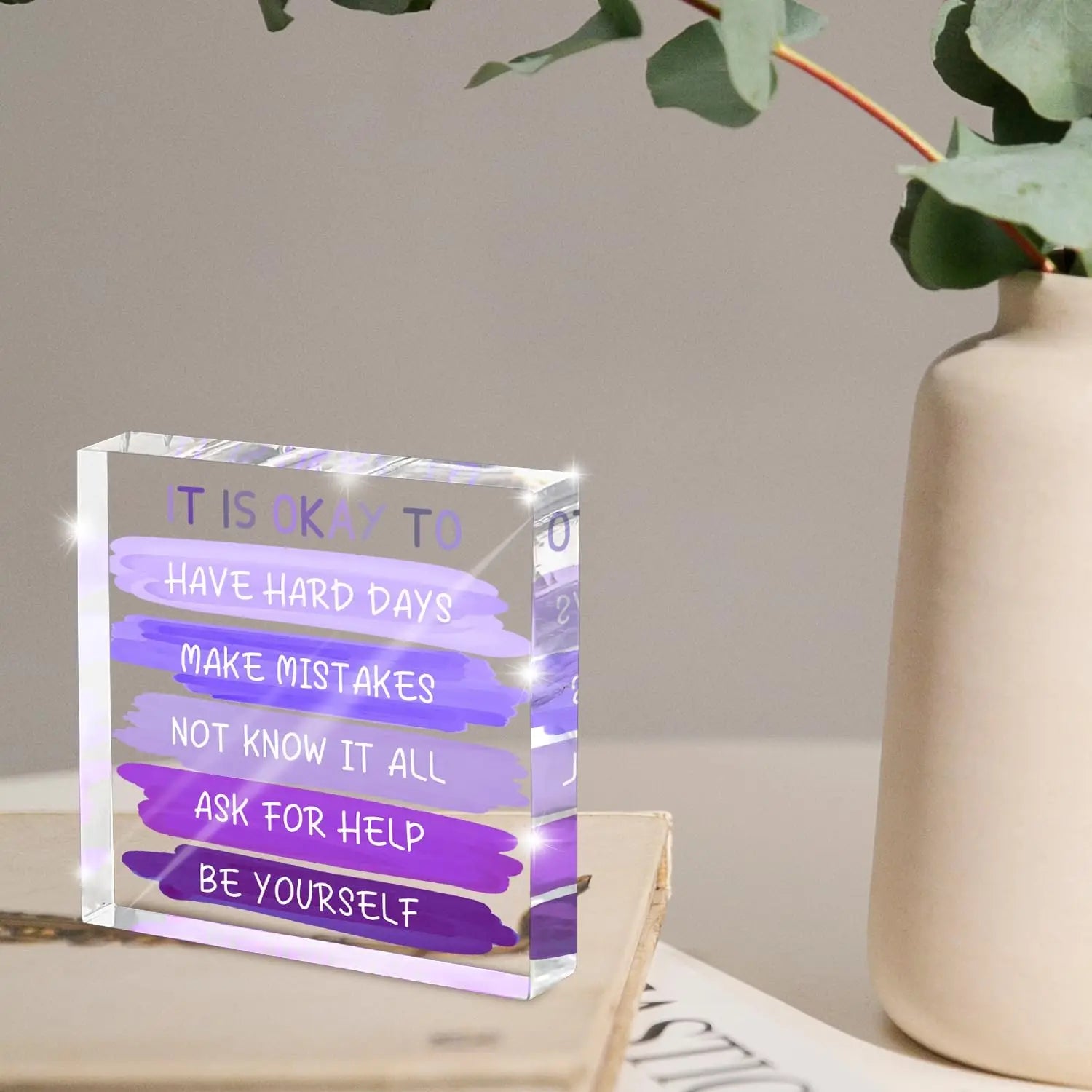 Mental Health “It is Okay to...” Desk Sign - 4x4 Inch Purple Acrylic Affirmation Decor for Women, Therapy Office Decor