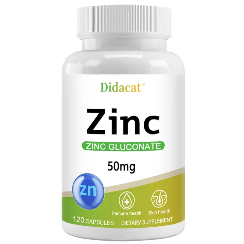 Zinc Supplement 50mg, Zinc Gluconate, for Skin, Immune, and Digestive Health, for Adults, Men, and Women
