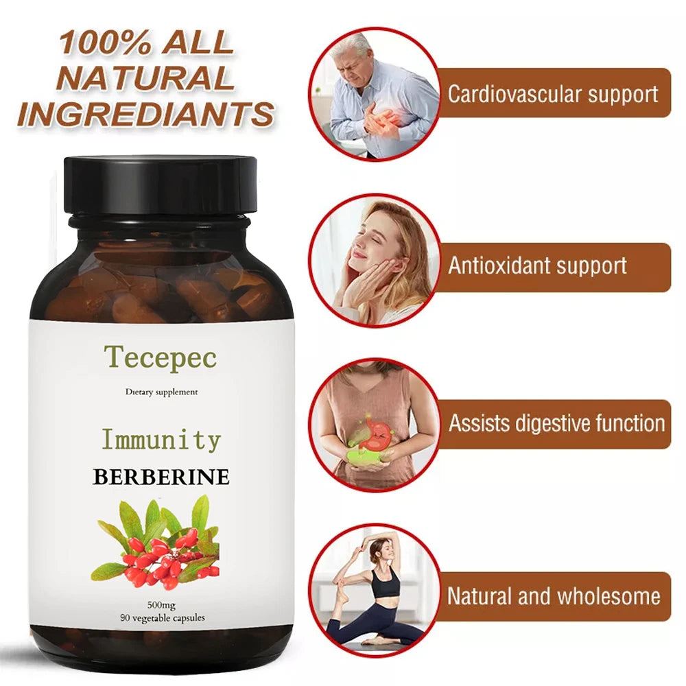 Berberine HCl Capsules, Supports Glucose Metabolism, Digestive Health, Promotes Immune Support, Helps Balance Blood Sugar