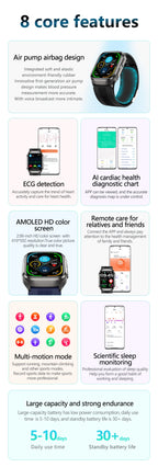 NEW Air Pump Airbag Blood Pressure Accurate Diagnosis Smart Watch ECG Temp Blood Fat Uric Acid Men Three High Monitor Smartwatch - Path to Self-Improvement