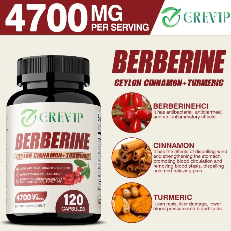 Berberine Capsules - Supports Immune Function, Promotes Cardiovascular Health, Energy Metabolism, and Improves Digestion