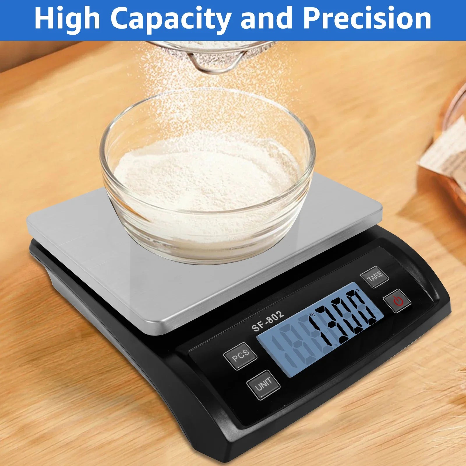 30kg/66lb Food Scale Multifunctional Digital Kitchen Scale with LCD Display and Stainless Steel Cover for Baking Cooking