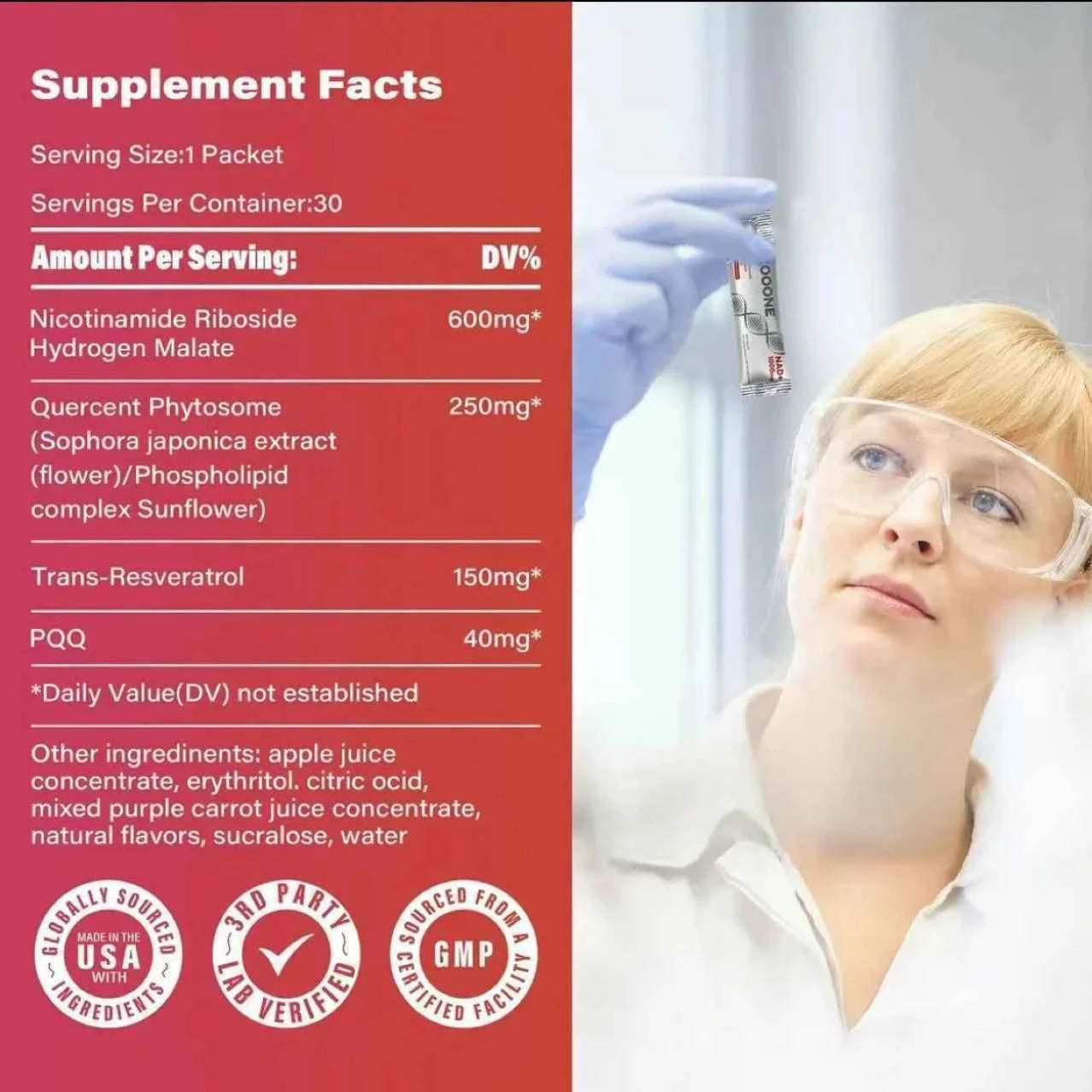 NAD 1000mg Liquid Supplement, Liquid Packets, Nicotinamide Riboside & Resveratrol with PQQ, Boosts Cellular Energy, Focus, Aging