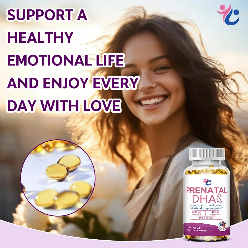 Prenatal Vitamin + DHA, Omega 3 Fish Oil with DHA & EPA for Brain Development & Nervous System Suppor, Non-GMO