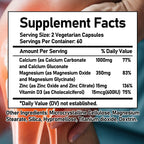 Calcium Magnesium Zinc Vitamin D3 Supplement - Supports Bones, Teeth, Muscles, Nerves, Protein Synthesis, 120 Capsules