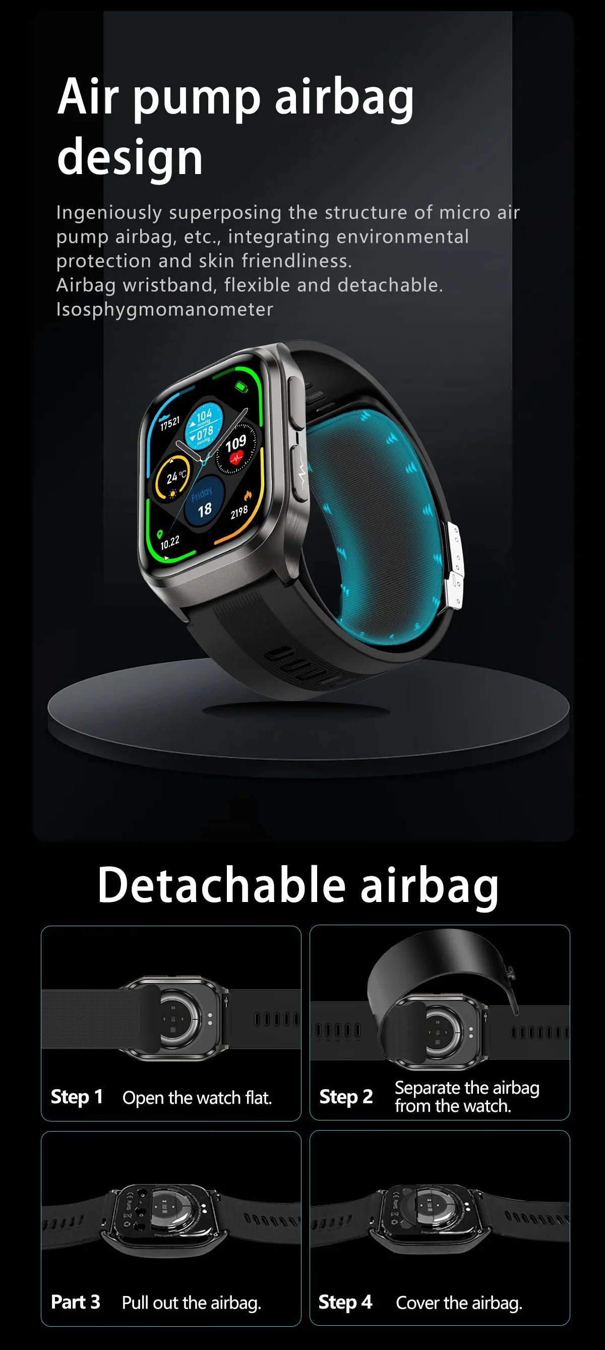 NEW Air Pump Airbag Blood Pressure Accurate Diagnosis Smart Watch ECG Temp Blood Fat Uric Acid Men Three High Monitor Smartwatch - Path to Self-Improvement