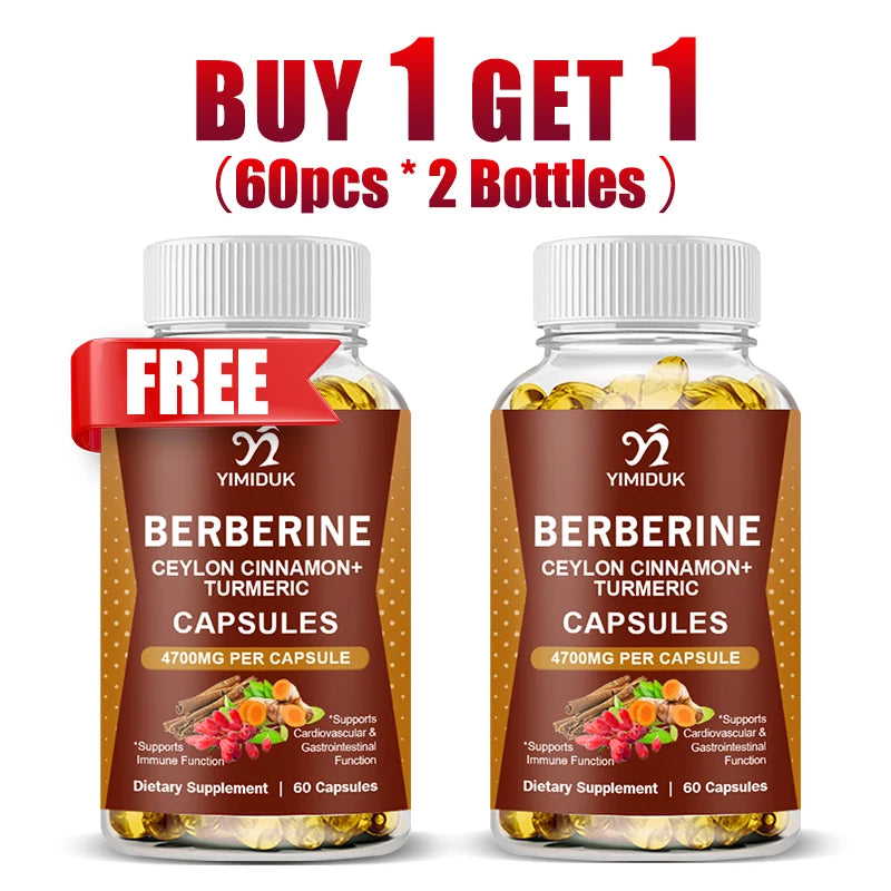 Berberine Capsules, with Ceylon Cinnamon, Support Heart Health, Immune System, Healthy GI & Cholesterol, Gluten-Free, Non-GMO
