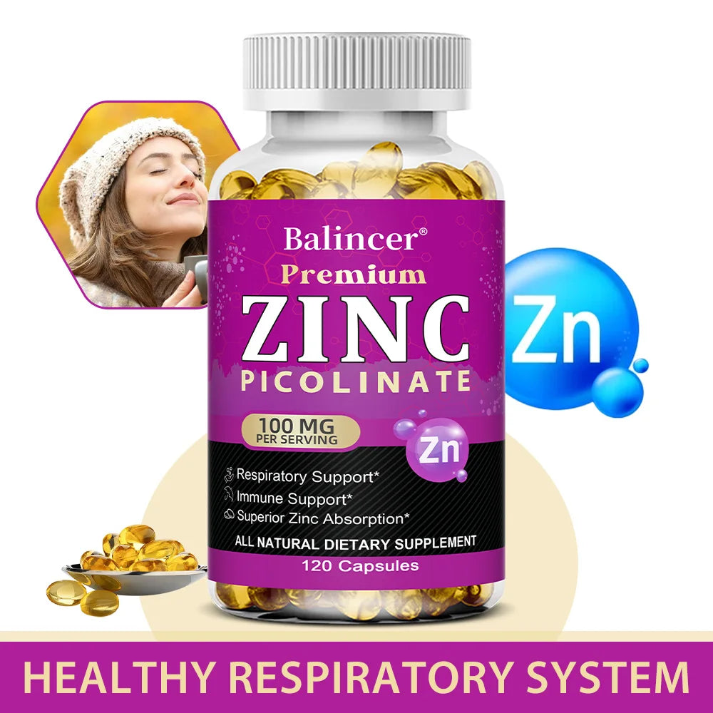 Zinc Picolinate 100Mg Capsules - Respiratory Immune Support Skin and Bone Health,Highly Absorbed Supplement