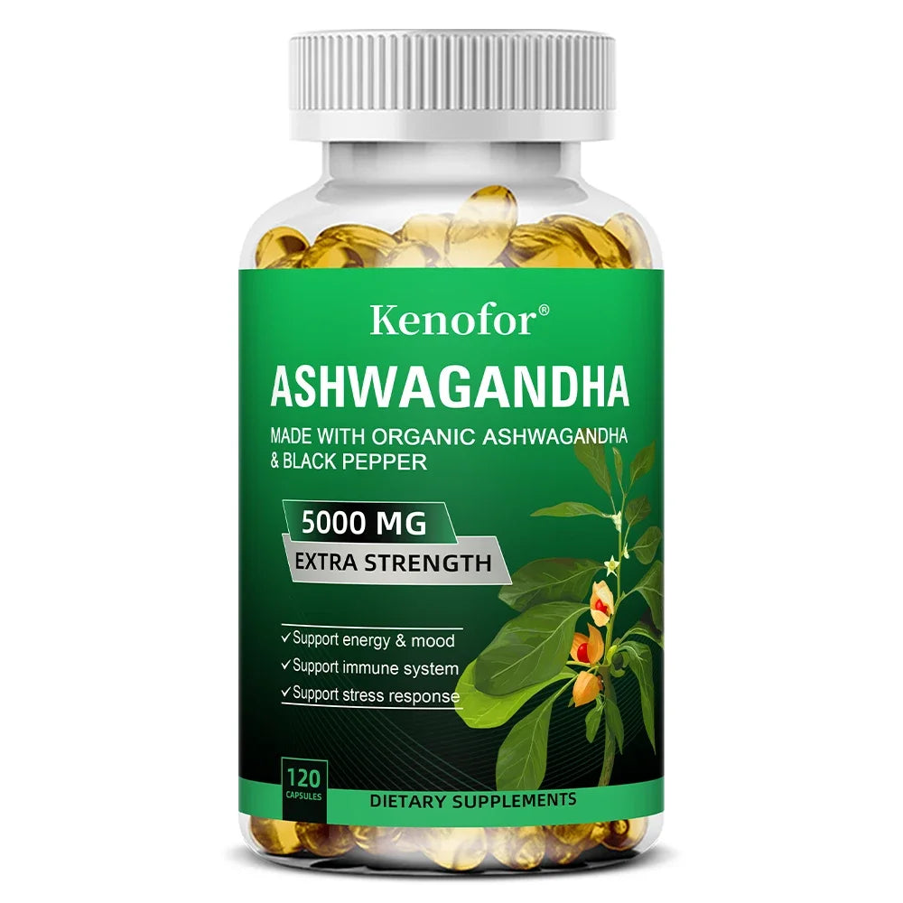 Ashwagandha Supplement - Boosts Brain and Memory, Boosts Energy, Focus, Improves Mood and Sleep - 120 Capsules