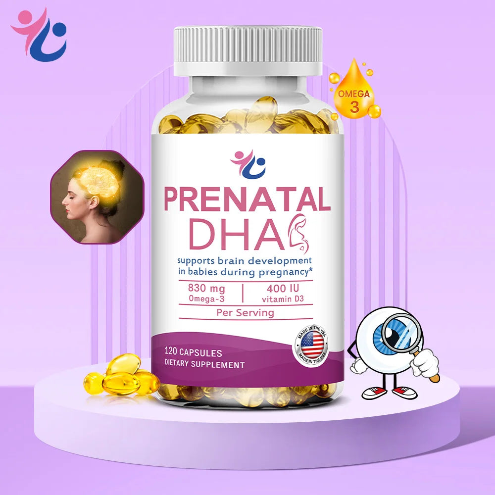 Prenatal Vitamin + DHA, Omega 3 Fish Oil with DHA & EPA for Brain Development & Nervous System Suppor, Non-GMO