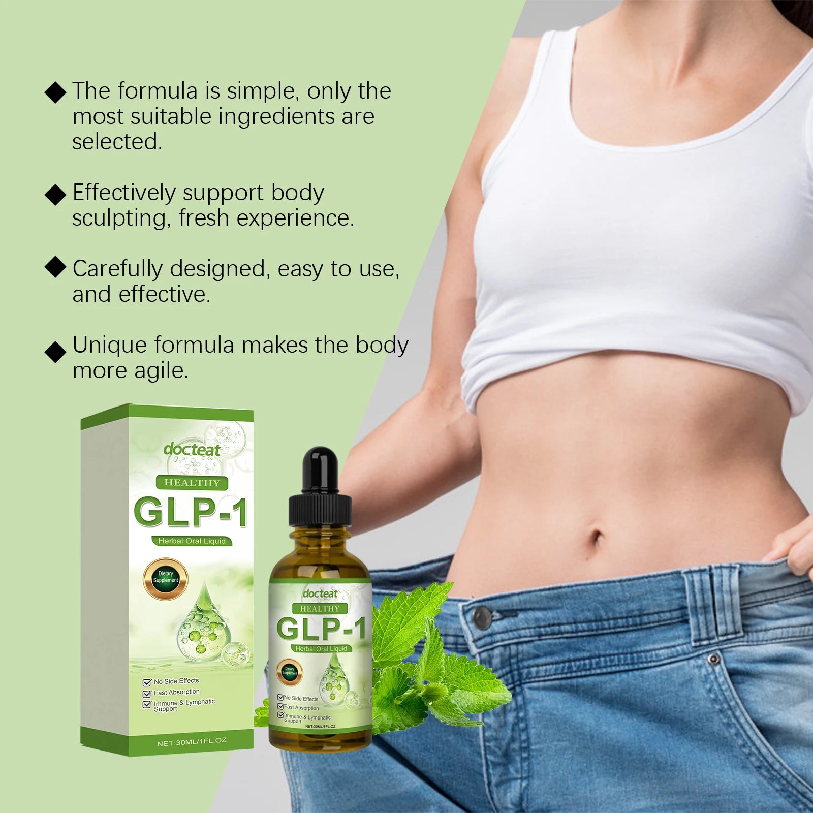 GLP-1 Drops Weight Loss Supplement Thigh Waist Belly Fat Reduction Anti Cellulite Boosts Metabolism Slim Down Body Slimming Oil