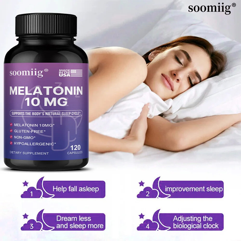 Melatonin 10mg Supplements - Promote Sleep Quality & Alertness, Help Deep Sleep, Non-GMO, Gluten-free