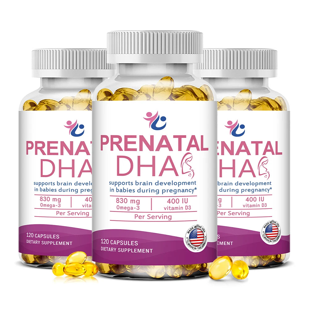 Prenatal Vitamin + DHA, Omega 3 Fish Oil with DHA & EPA for Brain Development & Nervous System Suppor, Non-GMO