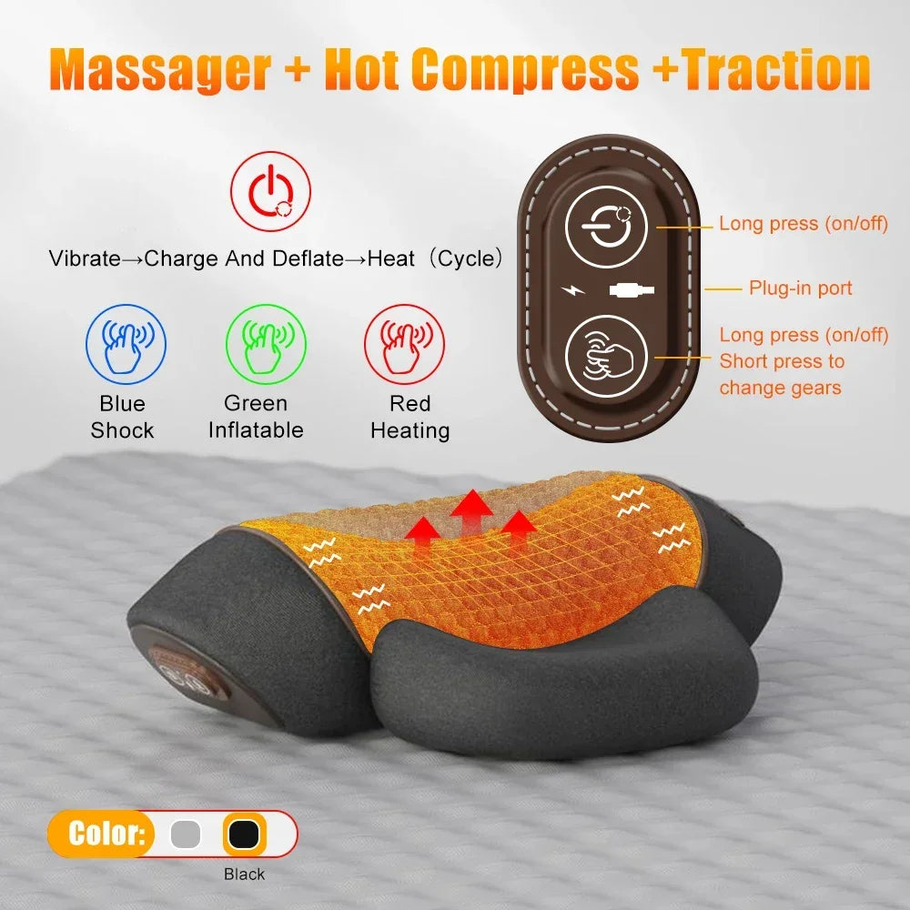 Electric Neck Massager Cervical Pillow Hot Compress Neck Stretch Heating Vibration Neck Shoulder Massage Pillow Back Traction - Path to Self-Improvement