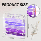 Mental Health “It is Okay to...” Desk Sign - 4x4 Inch Purple Acrylic Affirmation Decor for Women, Therapy Office Decor