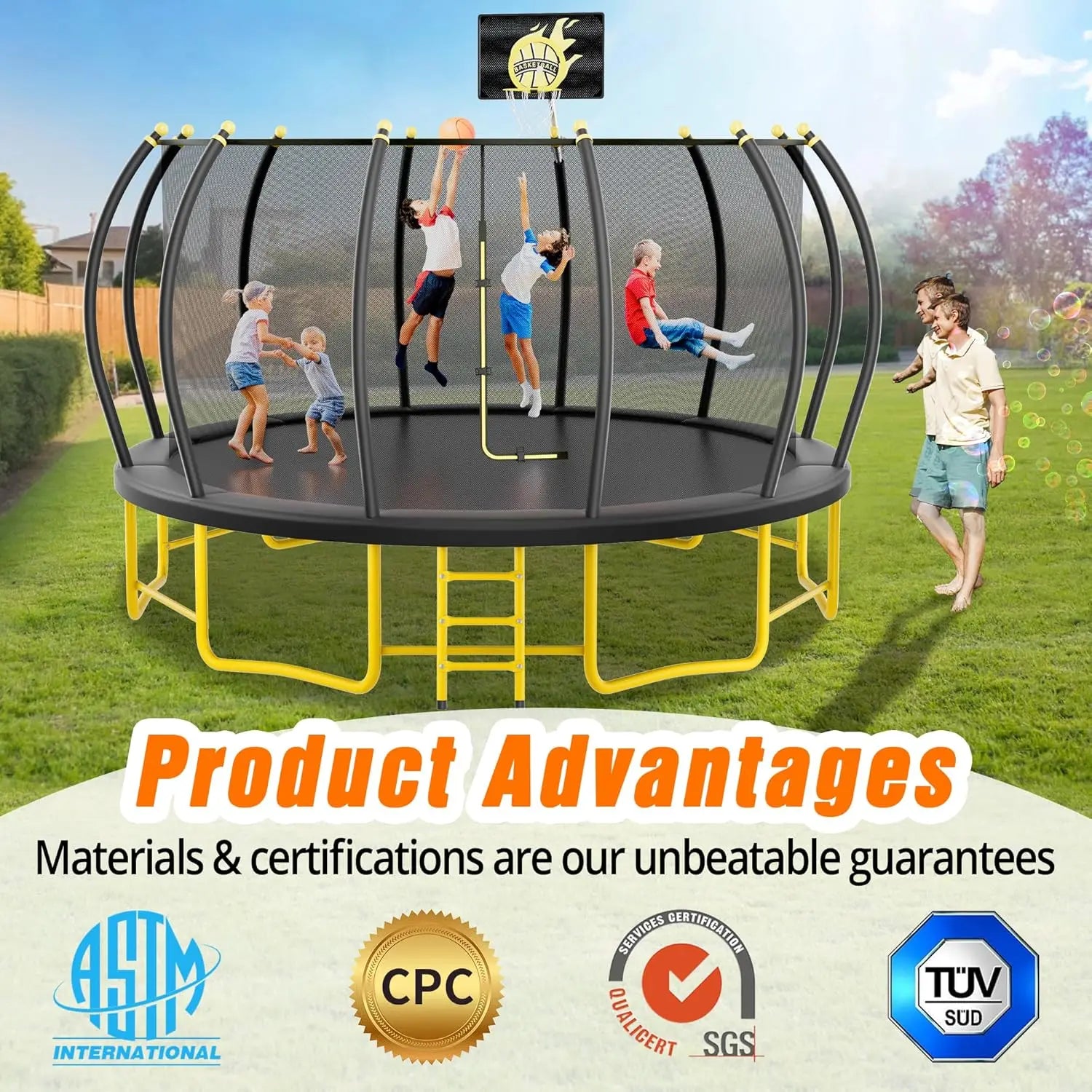 16FT Round Trampoline with Basketball Hoop for Kids Adults Outdoor Recreational Trampoline with Ladder and Safety - Path to Self-Improvement