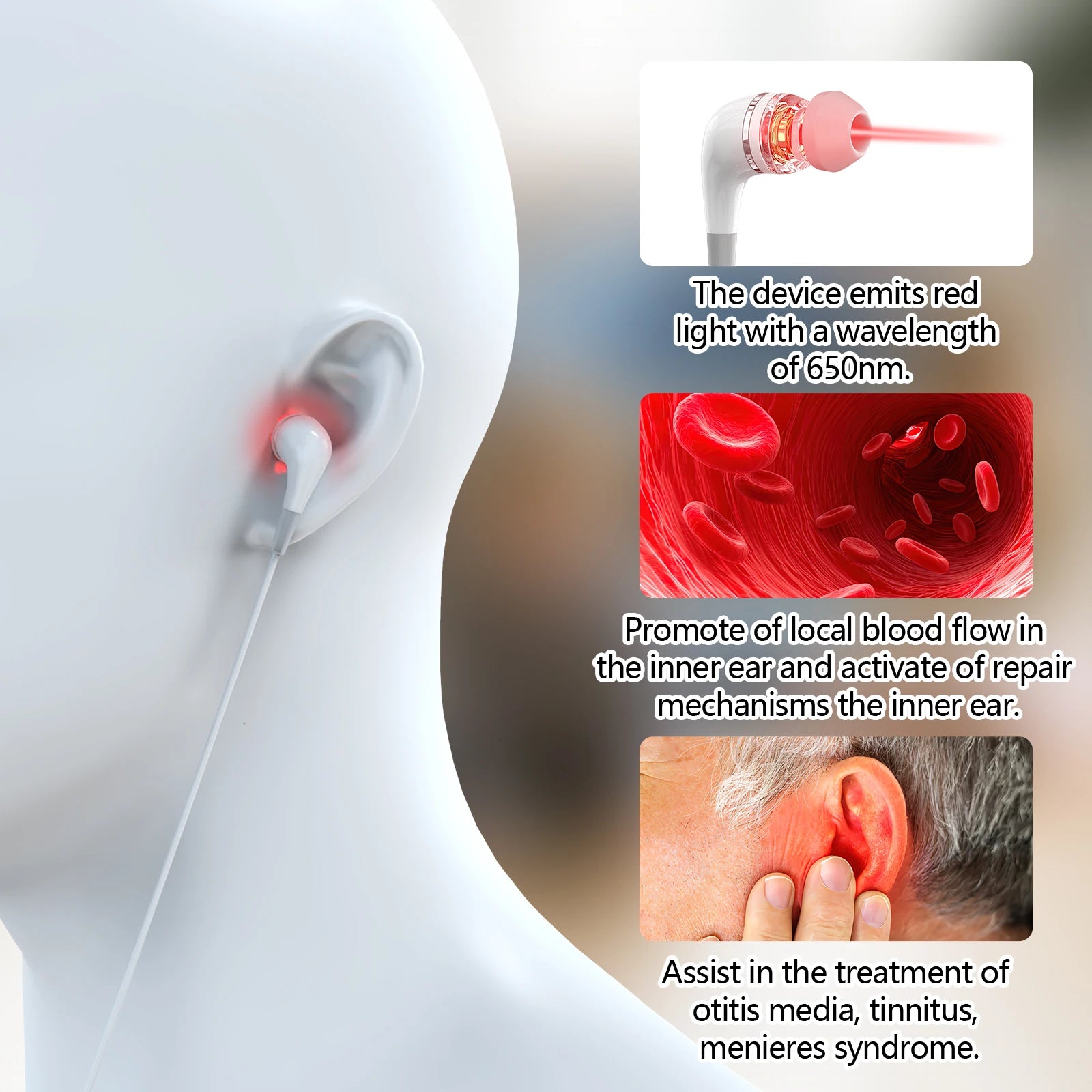 Tinnitus Ear Laser Therapy 650nm LLLT Irradiation Laser Physiotherapy Earplug Otitis Media Deafness  Hypertension Treatment - Path to Self-Improvement