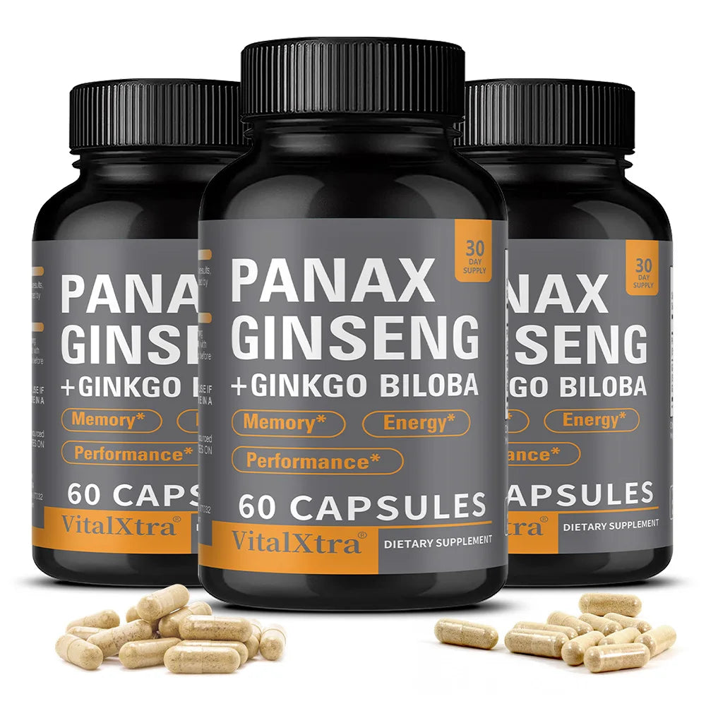 Panax Ginseng Supplement, with Ginkgo Biloba - Supports Heart Health and Muscle Function, Boosts Energy, Athletic Performance