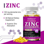Zinc Picolinate Capsules 100 Mg - Superior Zinc Absorption, Support Immune, Sleep & Energy, Respiratory Health Supplement