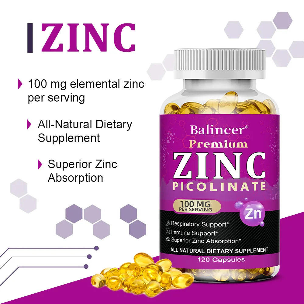 Zinc Picolinate Capsules 100 Mg - Superior Zinc Absorption, Support Immune, Sleep & Energy, Respiratory Health Supplement