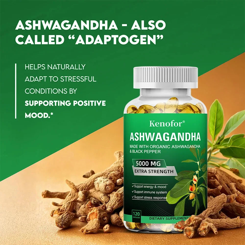 Ashwagandha Supplement - Boosts Brain and Memory, Boosts Energy, Focus, Improves Mood and Sleep - 120 Capsules