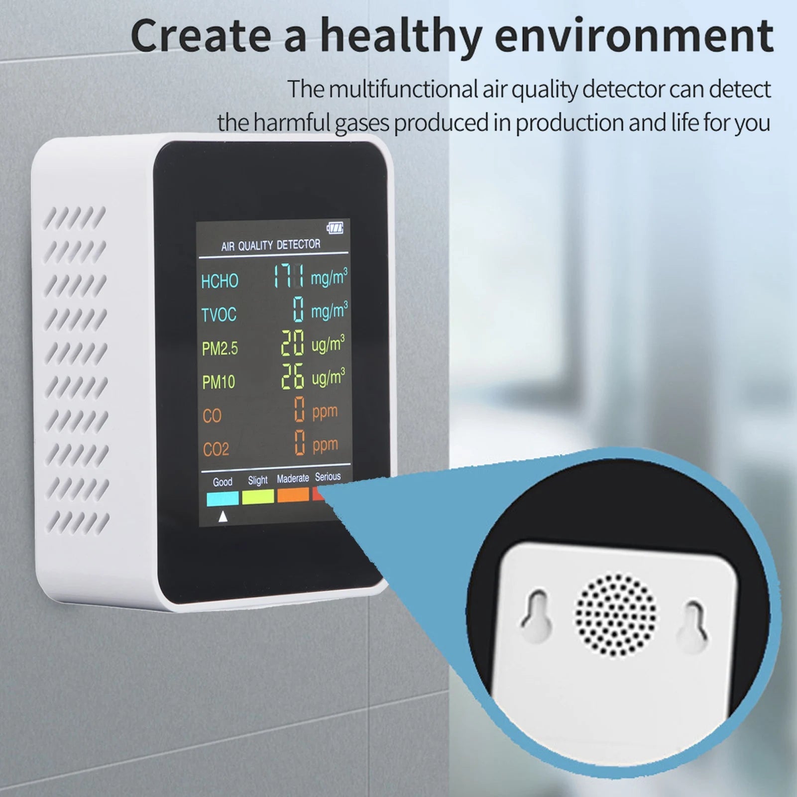 Air Quality Monitor Portable LCD Backlight Screen CO2 TVOC HCHO PM2.5 PM10 Detector with Alarm Indoor CO2 Monitor Air Monitor - Path to Self-Improvement