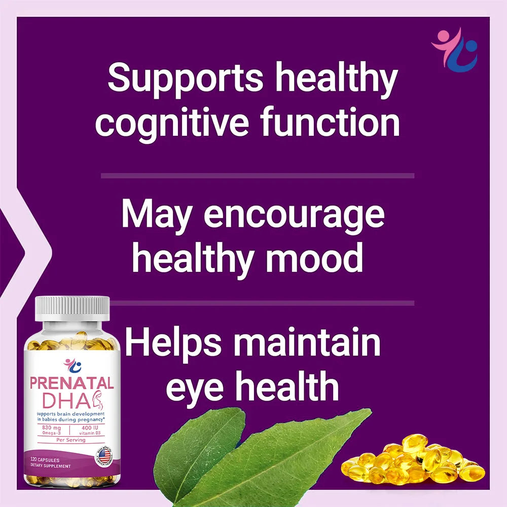 Prenatal Vitamin + DHA, Omega 3 Fish Oil with DHA & EPA for Brain Development & Nervous System Suppor, Non-GMO