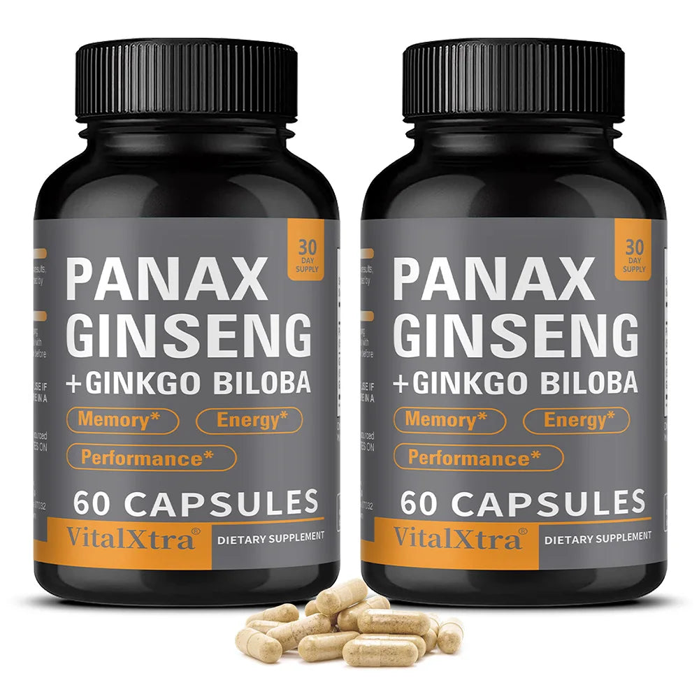 Panax Ginseng Supplement, with Ginkgo Biloba - Supports Heart Health and Muscle Function, Boosts Energy, Athletic Performance
