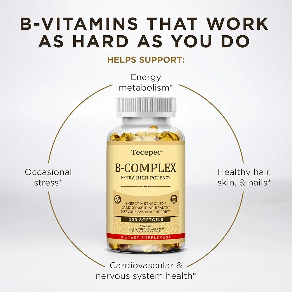 Vitamin B Complex-Contains Vitamins B1, B2, B3, B6, B5, B12 - Replenish Energy, Fight Stress and Enhance Immunity - 120 Capsules - Path to Self-Improvement