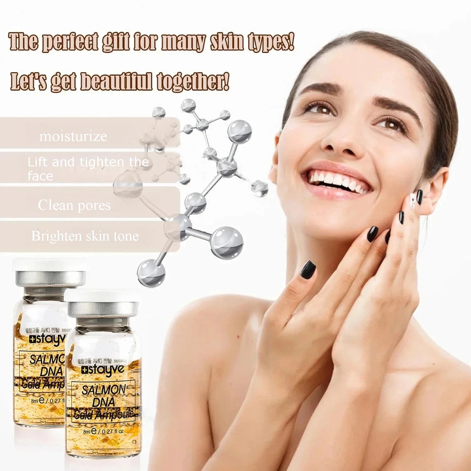 Stayve 8ml Salmon DNA Golden Ampoule Serum Kit Natural Ingredients, Moisturizing, Tender, Lifting, Firming Facial Care Skin - Path to Self-Improvement