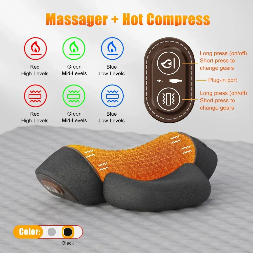 Electric Neck Massager Cervical Pillow Hot Compress Neck Stretch Heating Vibration Neck Shoulder Massage Pillow Back Traction - Path to Self-Improvement