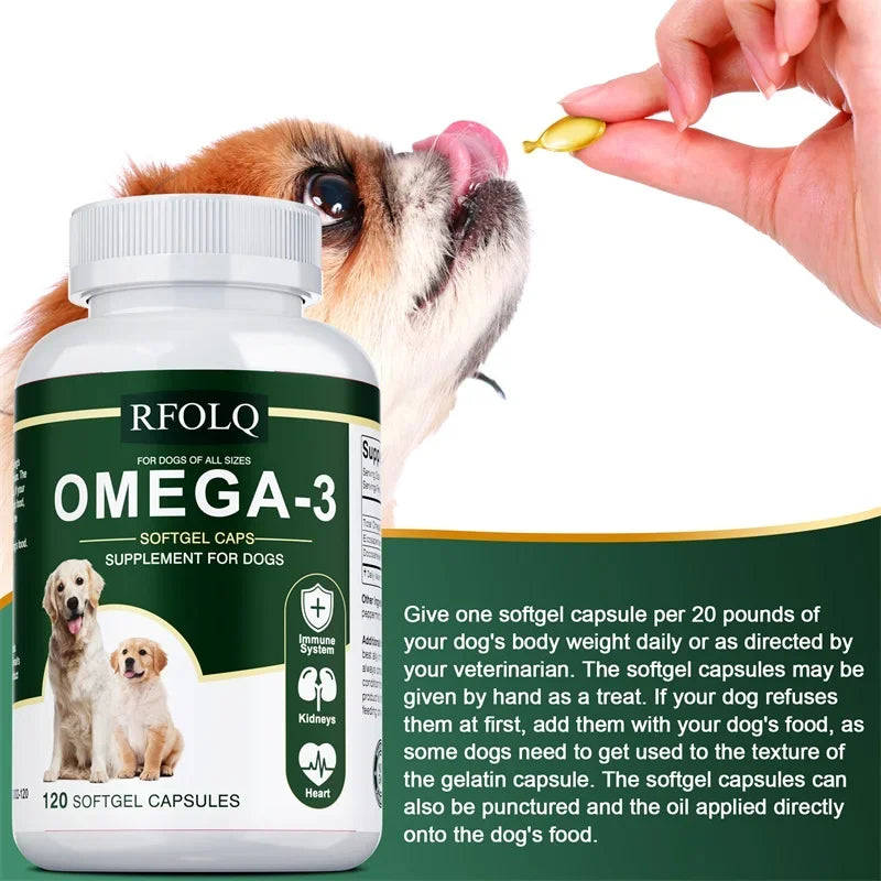 OMEGA-3 Supplement for Dogs - Reduces Hair Loss and Itching, Supports Joint, Brain and Heart Health, Skin & Hair Supplement