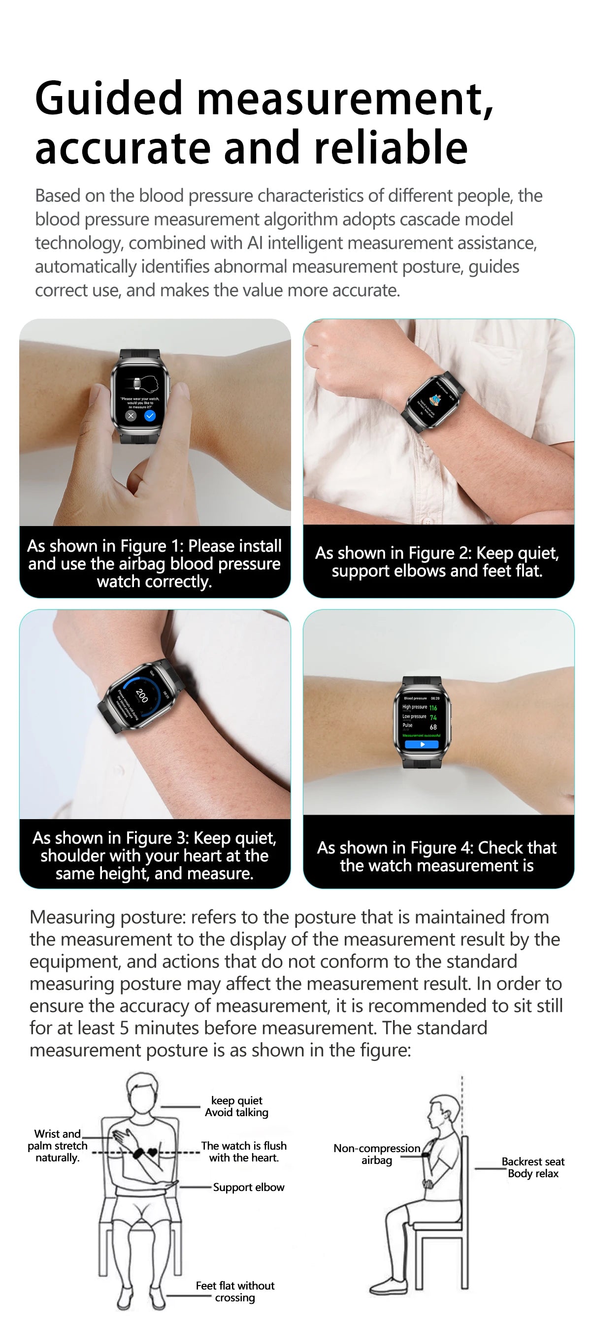 NEW Air Pump Airbag Blood Pressure Accurate Diagnosis Smart Watch ECG Temp Blood Fat Uric Acid Men Three High Monitor Smartwatch - Path to Self-Improvement