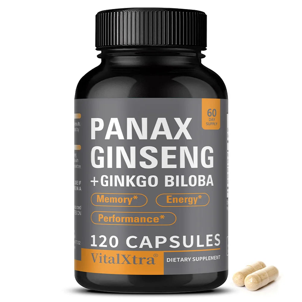 Panax Ginseng Supplement, with Ginkgo Biloba - Supports Heart Health and Muscle Function, Boosts Energy, Athletic Performance