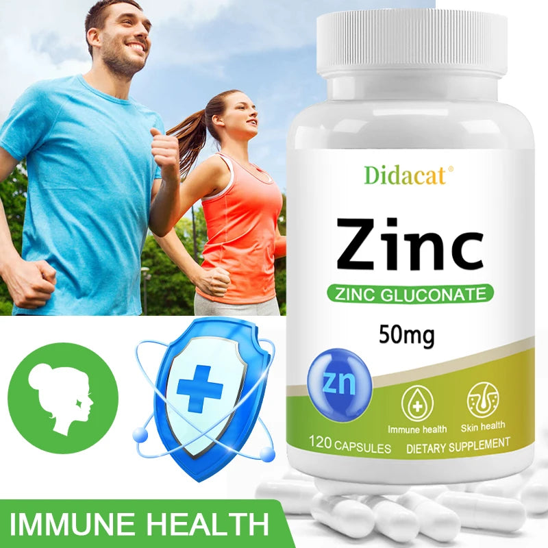 Zinc Supplement 50mg, Zinc Gluconate, for Skin, Immune, and Digestive Health, for Adults, Men, and Women