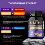 5-MTHF Methylfolate Supplement - Energy, Brain and Mood Support, Enhances Memory, Focus and Clarity, Boosts Cognitive Function