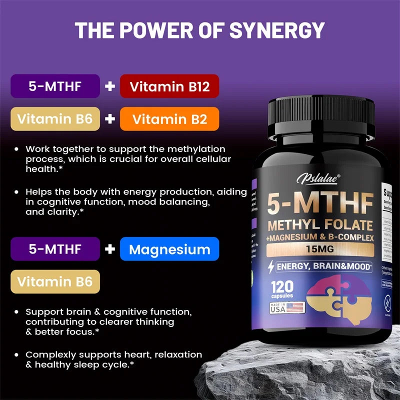 5-MTHF Methylfolate Supplement - Energy, Brain and Mood Support, Enhances Memory, Focus and Clarity, Boosts Cognitive Function