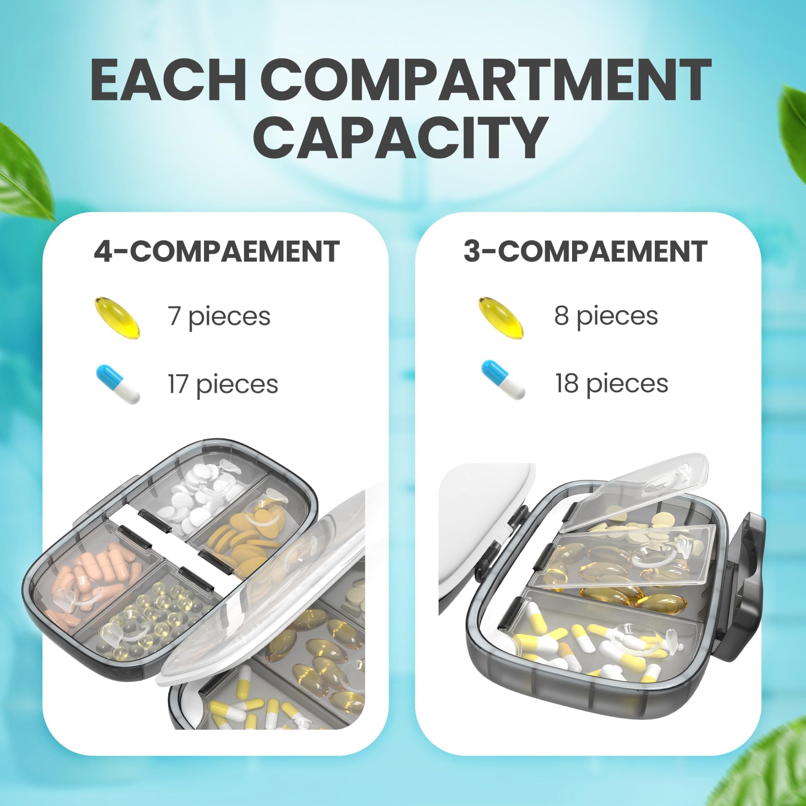 Medicine Pill Organizer Travel Airtight Pill Box for Purse Vitamin