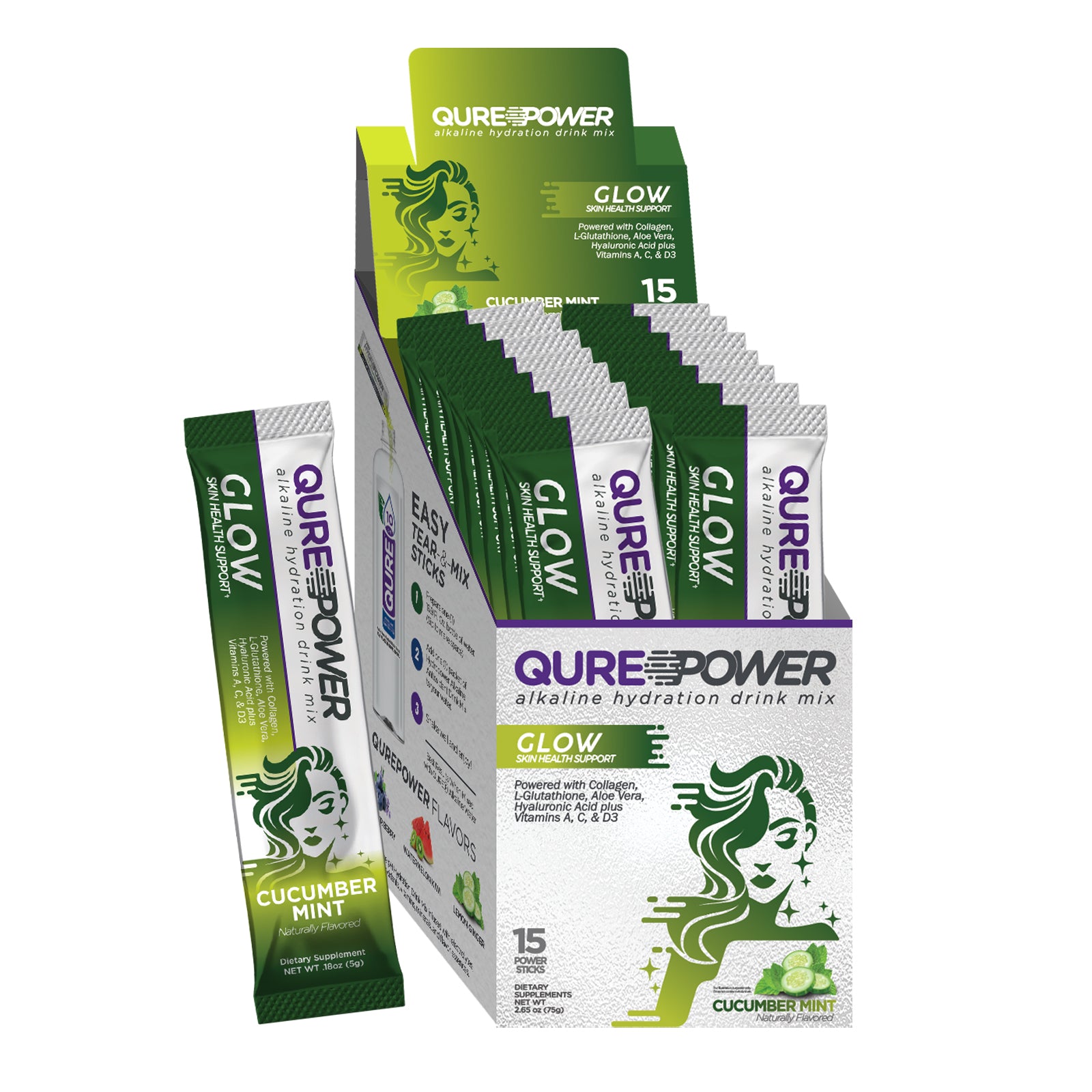 QURE Power Cucumber Mint Skin Support Stick (15 Pack)