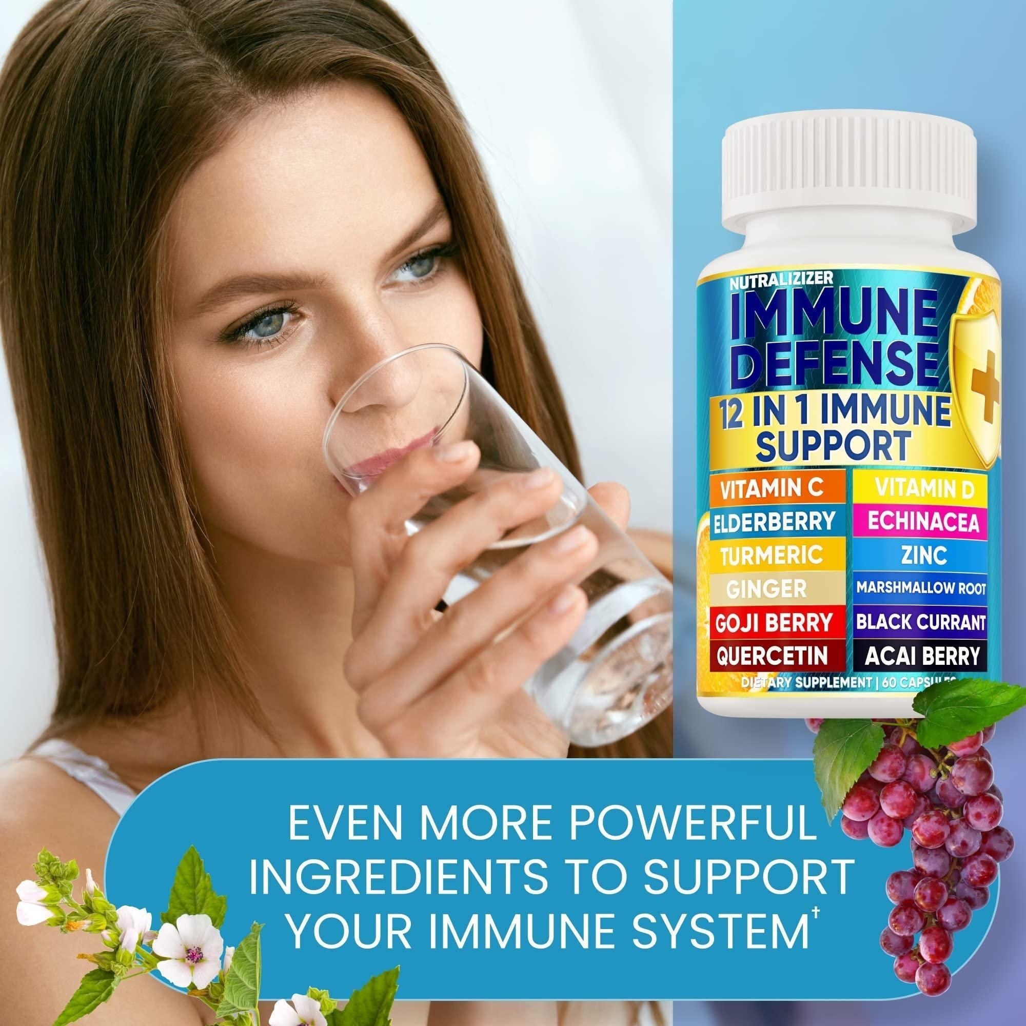 12 in 1 Premium Immune Defense Vitamins Immune Supplement w Vitamin D3