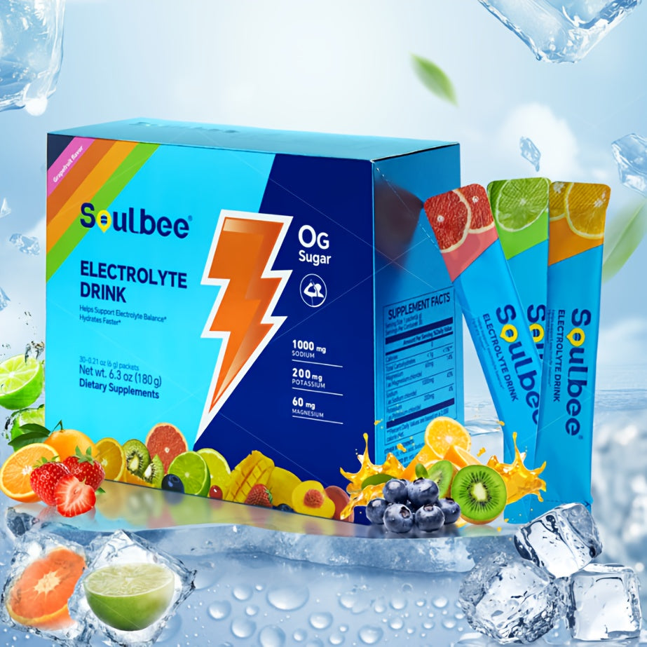 30-Pack Zero Sugar Electrolyte Sports Drink - Natural Fruit Flavors (Strawberry, Orange, Grape, Blueberry, Raspberry) - High-Efficiency Hydration with Potassium, Magnesium & Sodium - No Artificial Sweeteners, No Artificial Co